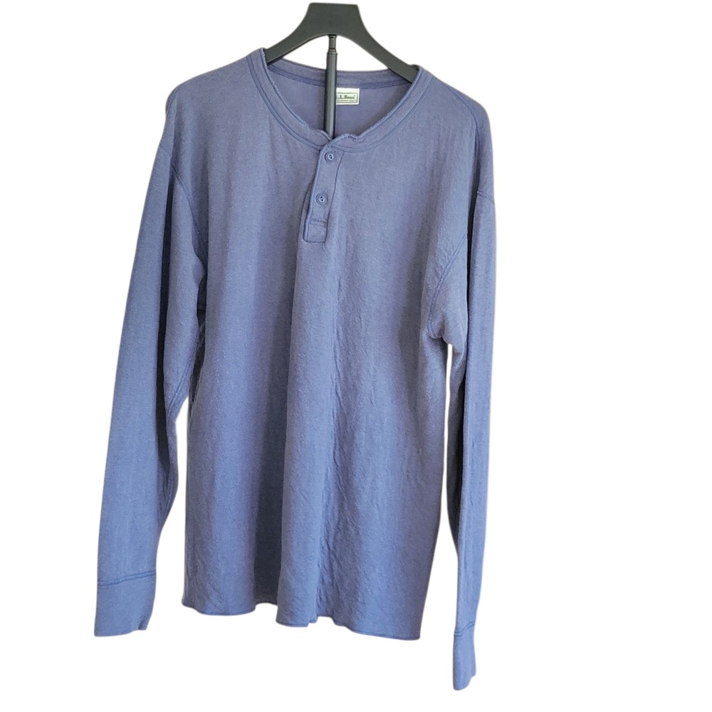LL Bean River Drivers Shirt Mens Large Blue Merino Wool Blend Henley